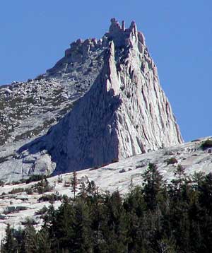 Cathedral Peak in Yosemite, view from the west. Wikimedia Commons photo by Stan Shebs 