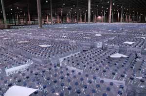 water bottles in warehouse