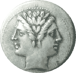 Janus, the Roman God on an ancient coin